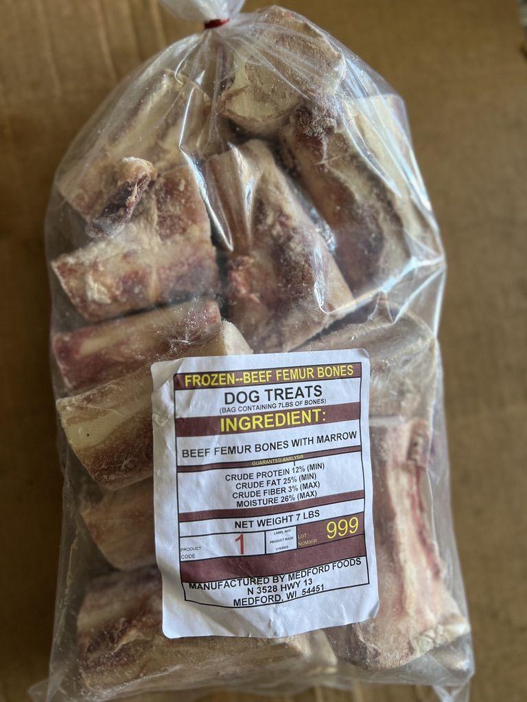 BAG OF BEEF FEMUR BONES 3-4 INCH 7LBS $28